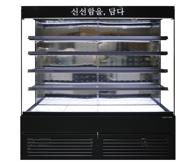 오픈 사각 5단 쇼케이스 주문제작 (블랙 / 레이저 로고 삽입. 네임택선반)